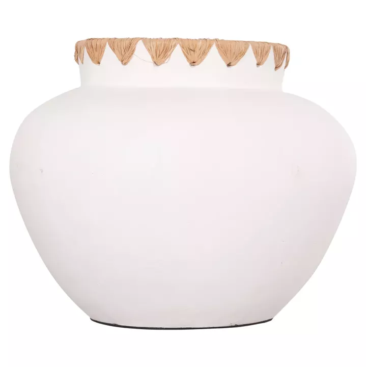 DECORATIVE VASE RENTON(L) ΗΜ4371 TERRACOTTA IN WHITE-STRAW WEAVING ON THE RIM Φ32x26.5Hcm.