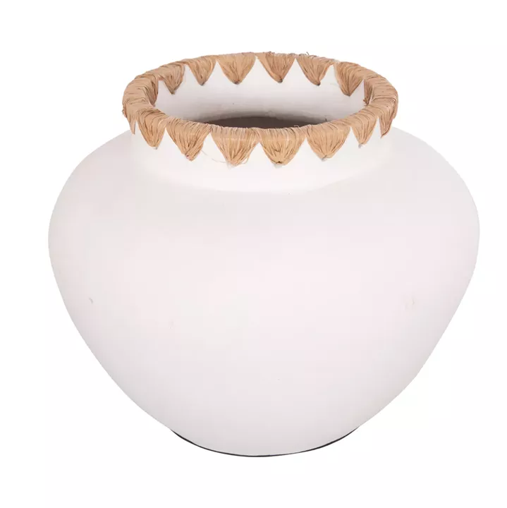 DECORATIVE VASE RENTON(L) ΗΜ4371 TERRACOTTA IN WHITE-STRAW WEAVING ON THE RIM Φ32x26.5Hcm.