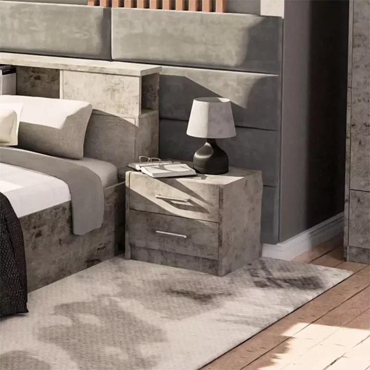 Nightstand Olympus pakoworld with 2 drawers in antique anthracite colour 47.5x40.5x40.5