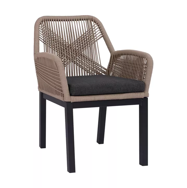 ALUMINUM ARMCHAIR HOWARD ΗΜ5543.12 ANTHRACITE COLOR-BEIGE P.E.ROPE & DARK GREY CUSHION 64x55x85Hcm.