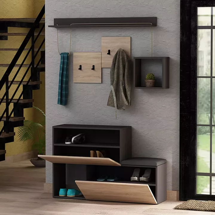 Entrance furniture-shoe cabinet HOLDON pakoworld in anthracite-natural colour with a capacity of 12 pairs 120x36.5x87cm