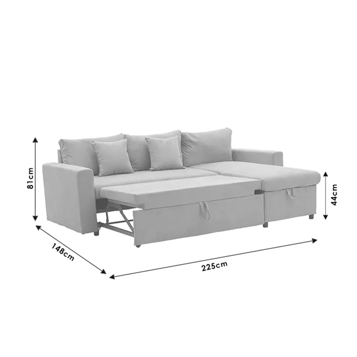 Corner sofa-bed reversible Lilian pakoworld fabric green mint 225x148x81cm