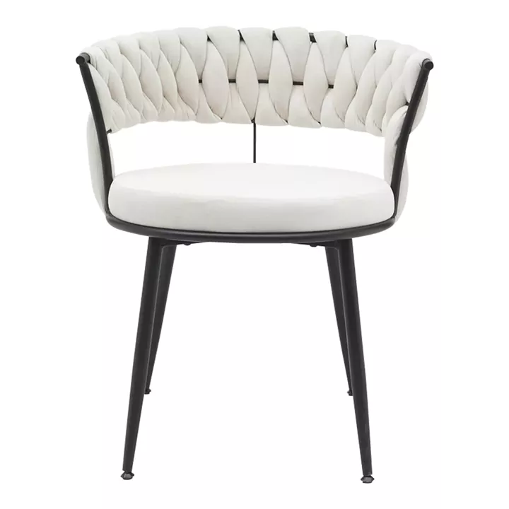 Chair Alkia pakoworld in beige velvet with black metal leg 60x57x68cm