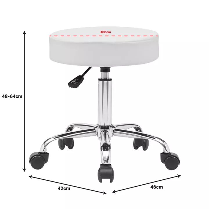 Office-work stool with wheels Uficio pakoworld pu in white shade 46x42x48-64cm