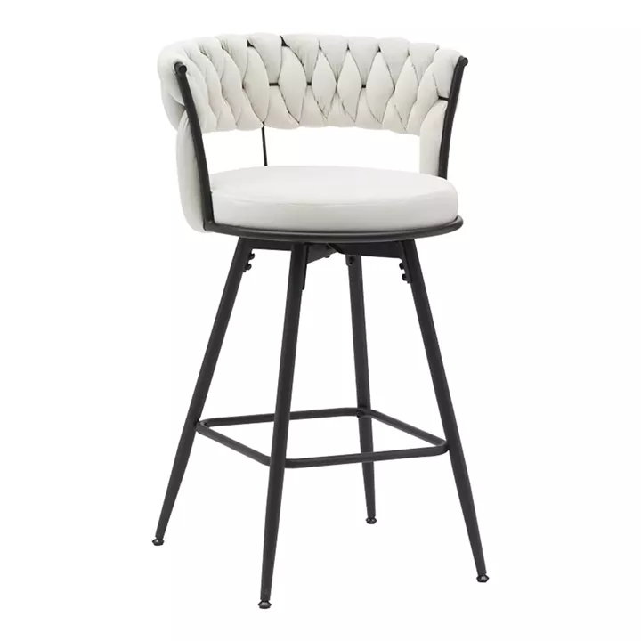 Bar stool Erosa pakoworld in beige velvet with black metal legs 58x55x90cm