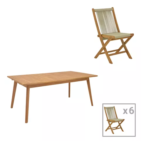 Dining set 7 pcs Banou-Pino pakoworld teak wood in natural 180/240x100x75cm