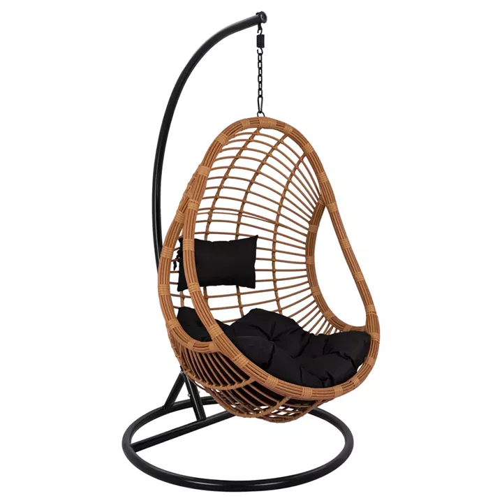 Hanging armchair nest HM5541.04 with beige wicker & black pillows Diameter 105x195cm