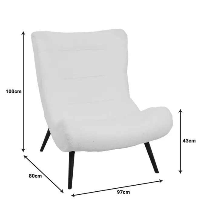 Silla pakoworld boucle fabric armchair in white color 97x80x100cm