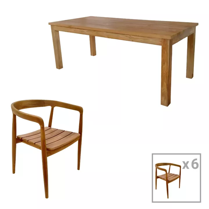 Τραπεζαρία 7τεμ.Noody-Wooly pakoworld teak ξύλο σε φυσική απόχρωση