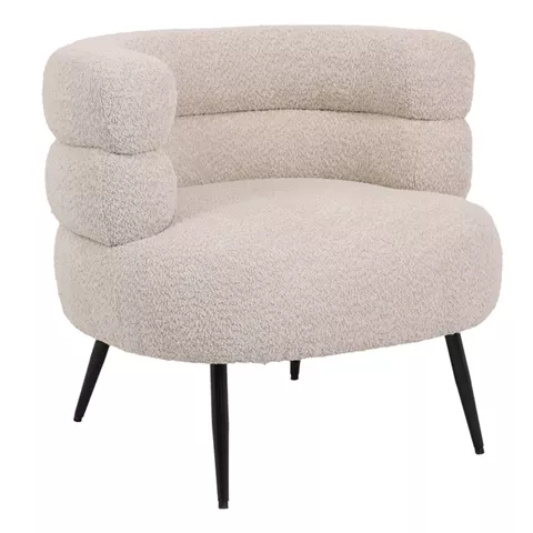 Foleja pakoworld armchair boucle fabric in beige color with black metal legs 76x75x72cm