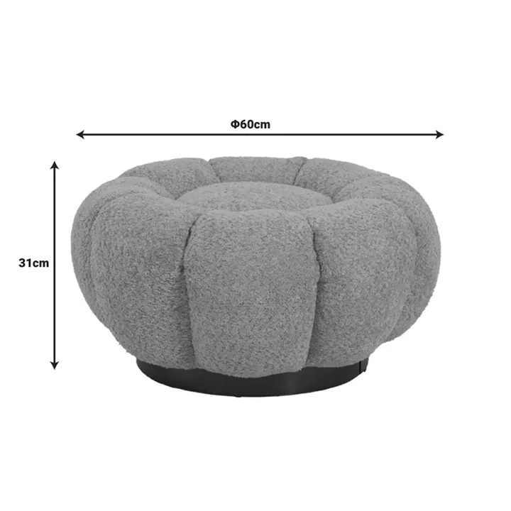 Nester pakoworld stool boucle fabric in grey color D60x31cm