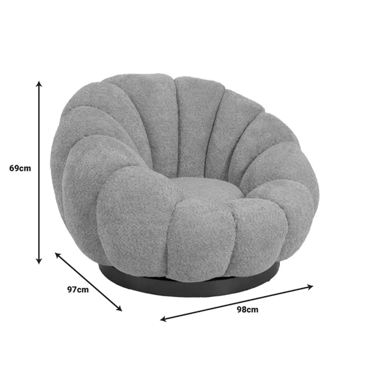 Nester pakoworld swivel armchair boucle fabric in light green color 98x97x69cm