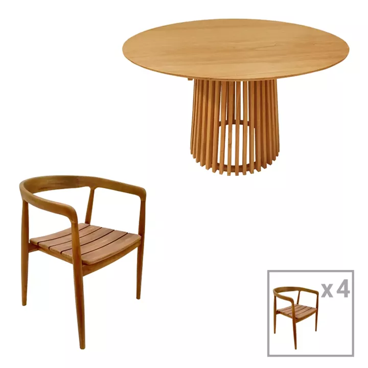 Dining set 5pcs Noody-Kenda pakoworld teak wood in natural shade