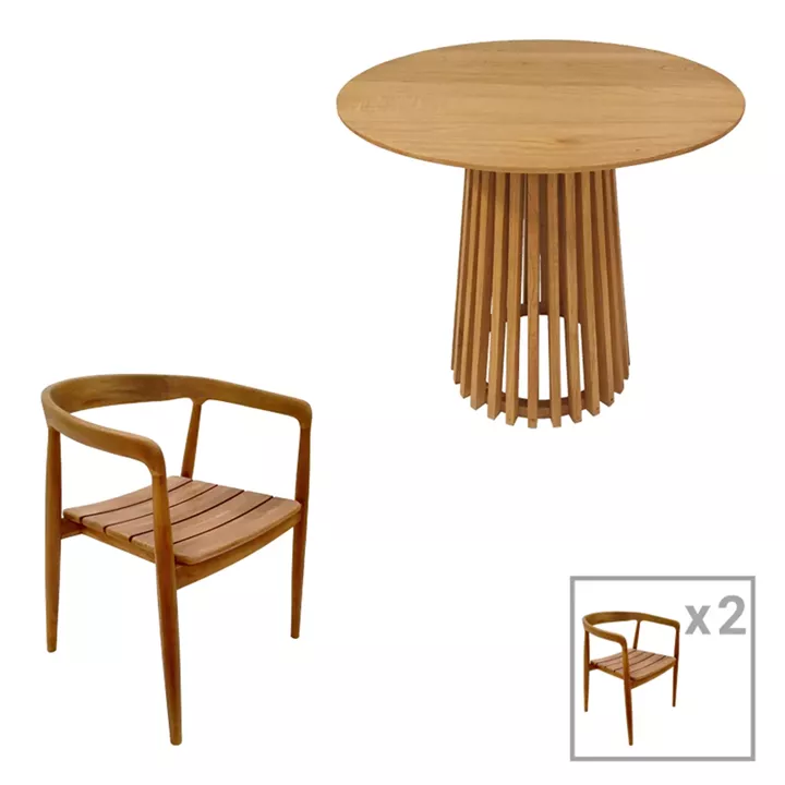 Dining set 3pcs Noody-Kenda pakoworld teak wood in natural shade D80x75