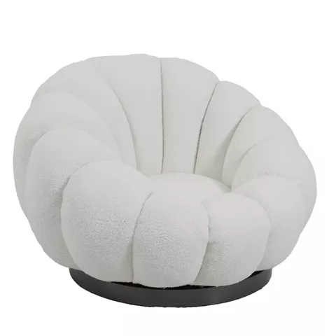 Nester pakoworld swivel armchair boucle fabric in white color 98x97x69cm