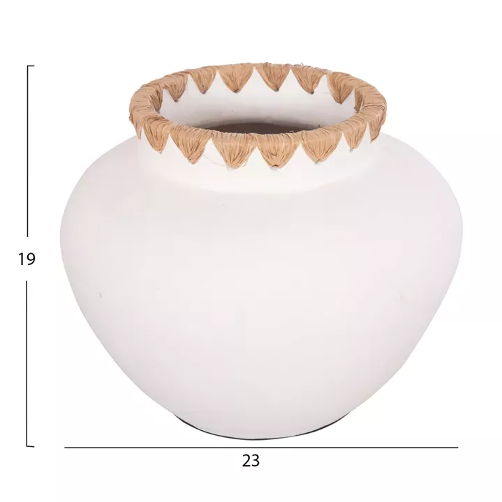 DECORATIVE VASE RENTON(S) HM4735 TERRACOTTA IN WHITE-STRAW WEAVING ON THE RIM Φ23x19Hcm.