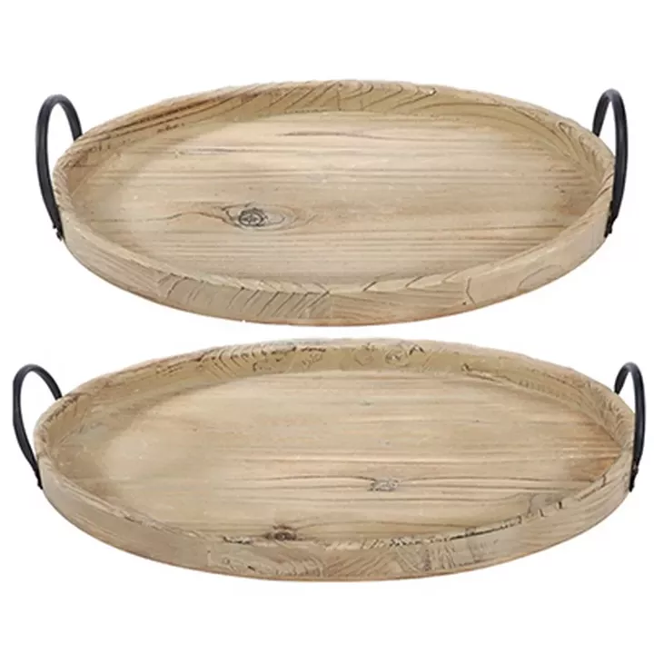 Artekko Tray Δίσκοι Διακοσμητικοί με Ξύλο Ελάτης και Μέταλλο σε Φυσική Απόχρωση (53.5x34x9)cm Σετ/2