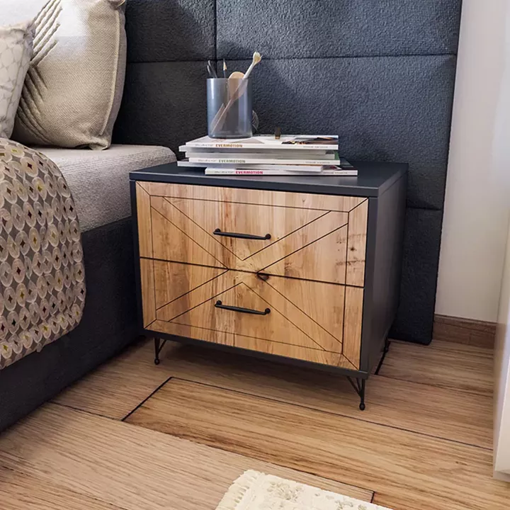 Nightstand PWF-0279 pakoworld with 2 drawers in dark grey - pine colour 50x40x55cm