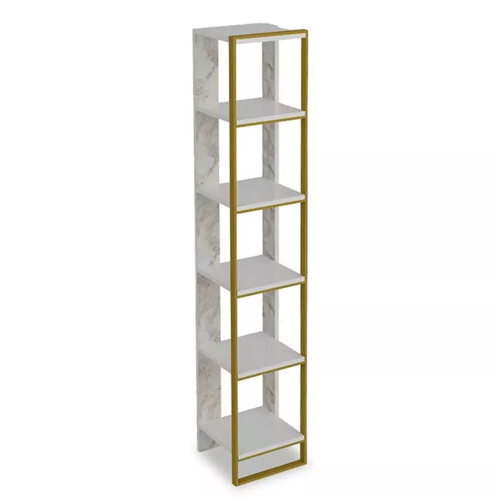 Bookcase Marble pakoworld in white marble color with golden metal frame 32x38,5x178,5cm