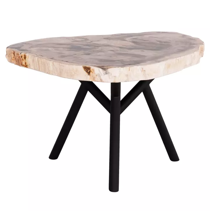 SIDE TABLE SAMAN HM9931 METAL BLACK LEGS-PETRIFIED WOOD TOP 70x55x40Hcm.