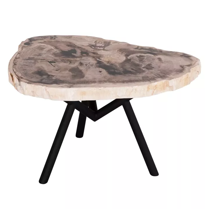 SIDE TABLE SAMAN HM9931 METAL BLACK LEGS-PETRIFIED WOOD TOP 70x55x40Hcm.