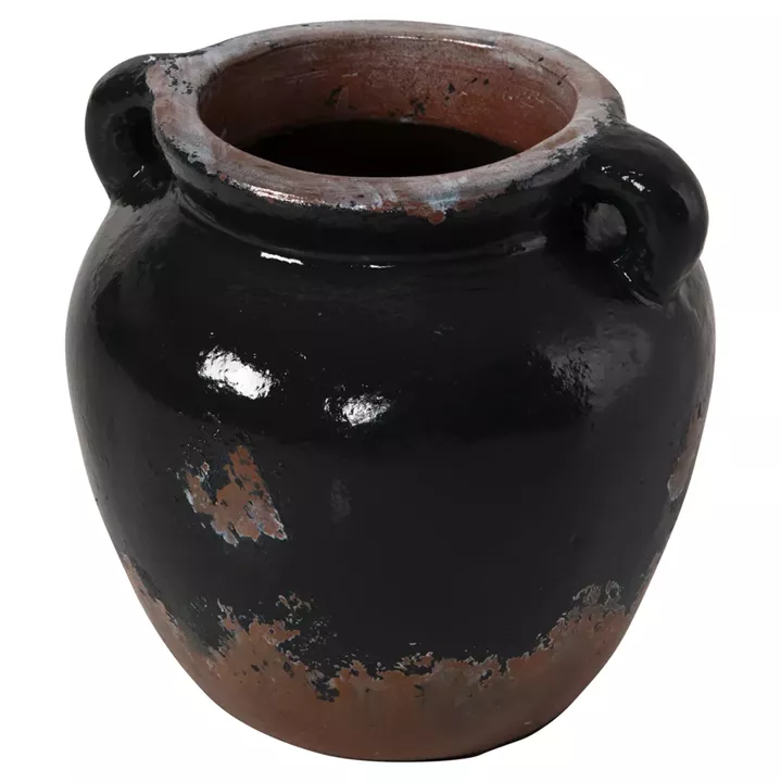 DECORATIVE VASE HM4380 TERRACOTTA IN BLACK COLORING Φ24Χ23Hcm.