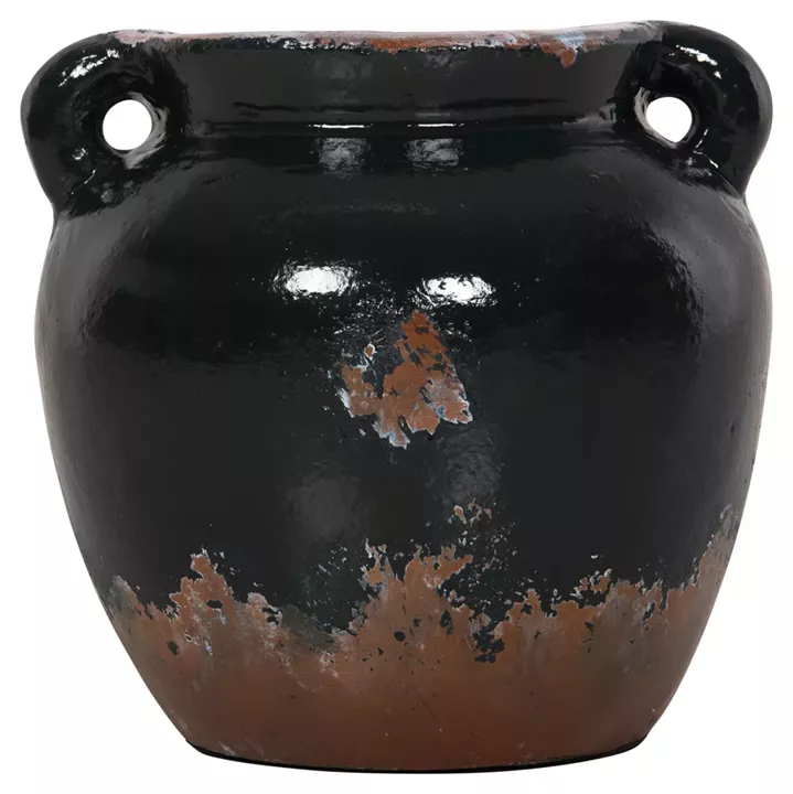 DECORATIVE VASE HM4380 TERRACOTTA IN BLACK COLORING Φ24Χ23Hcm.