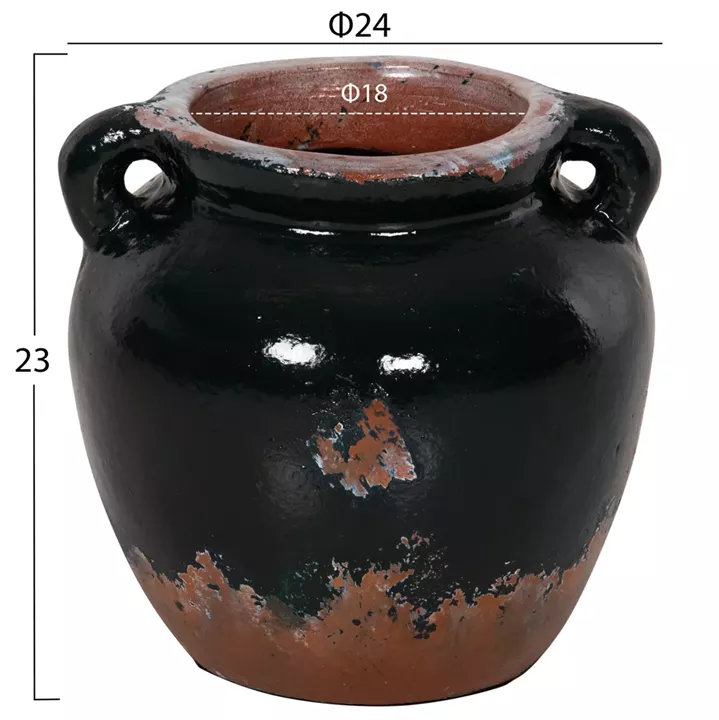 DECORATIVE VASE HM4380 TERRACOTTA IN BLACK COLORING Φ24Χ23Hcm.