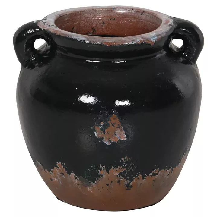 DECORATIVE VASE HM4380 TERRACOTTA IN BLACK COLORING Φ24Χ23Hcm.