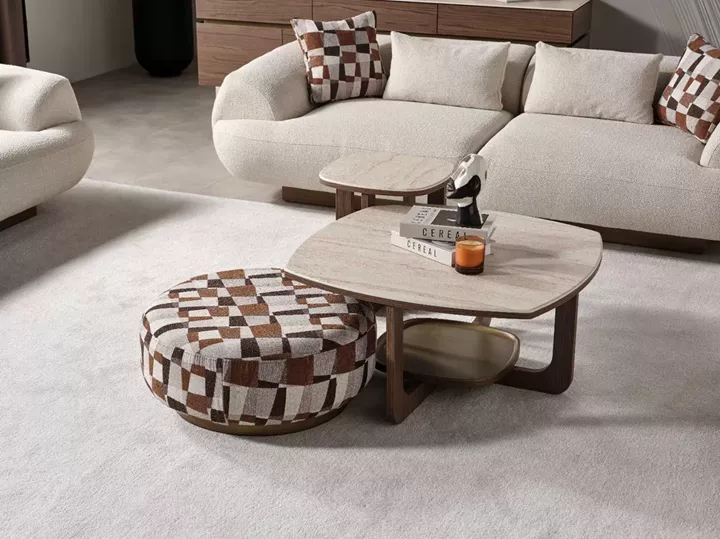 Artekko Stone Καφέ Τραπέζι Σαλονιού MDF με Όψη Πέτρας στην Επιφάνεια (90x90x42)cm