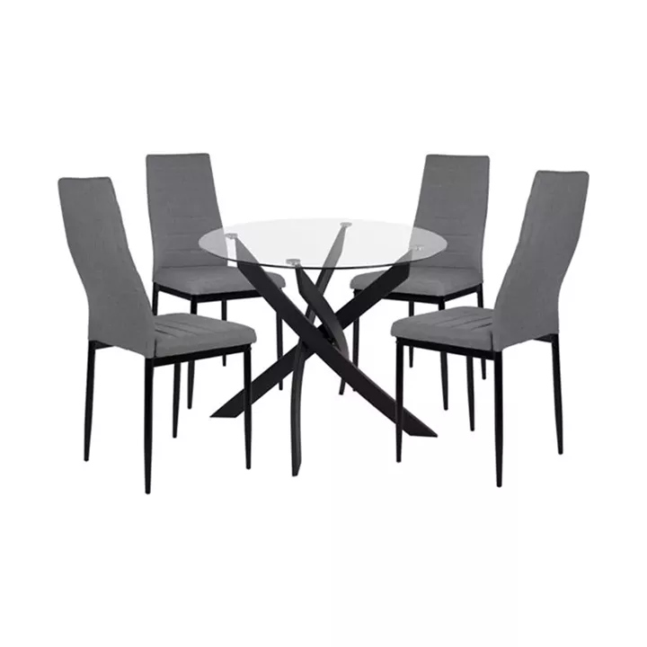 Set 5 pieces Table black & chairs lady grey metallic legs HM11071 42,5x53x95 cm