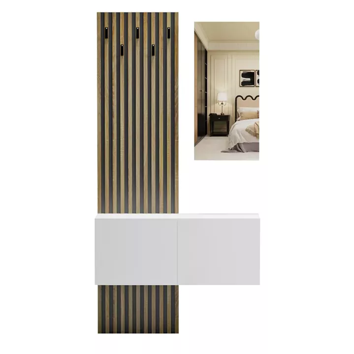 ENTRYWAY FURNITURE SET WITH MIRROR MYLES HM18080.01 MELAMINE IN SONAMA-WHITE 100x37.1x199.5Hcm.