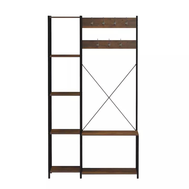 ENTRYWAY FURNITURE ARANJA HM18083 METAL IN BLACK-MELAMINE IN RUSTIC BROWN 100x46x180Hcm.