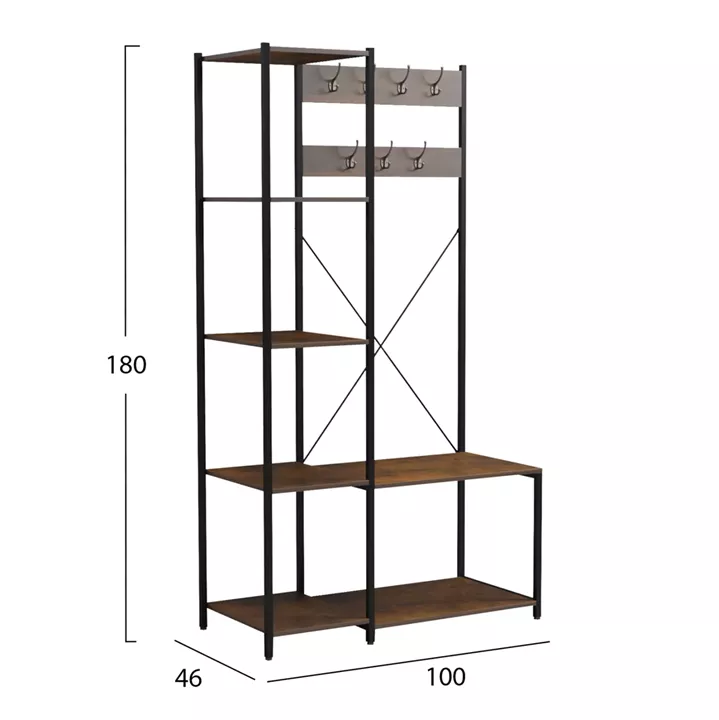 ENTRYWAY FURNITURE ARANJA HM18083 METAL IN BLACK-MELAMINE IN RUSTIC BROWN 100x46x180Hcm.