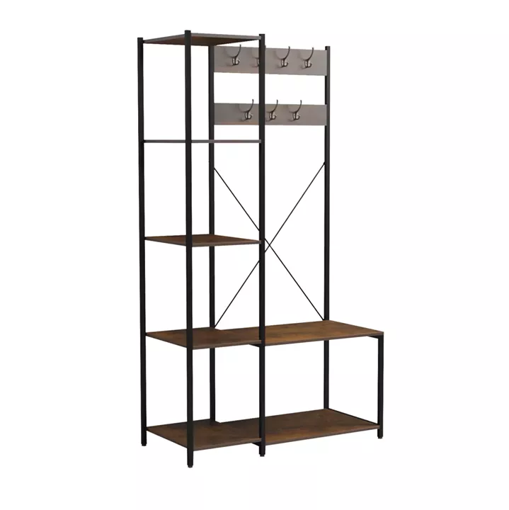ENTRYWAY FURNITURE ARANJA HM18083 METAL IN BLACK-MELAMINE IN RUSTIC BROWN 100x46x180Hcm.
