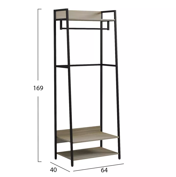 ENTRYWAY FURNITURE ARANJA HM18085 METAL IN BLACK-MELAMINE IN SONAMA 64x40x169Hcm.