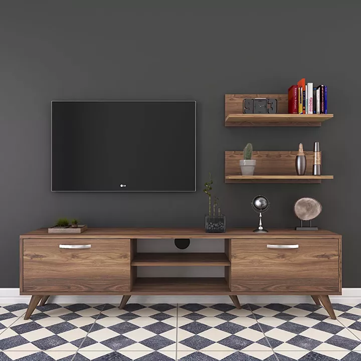 Tv unit Jasmine pakoworld in walnut color 80x35x48.5cm