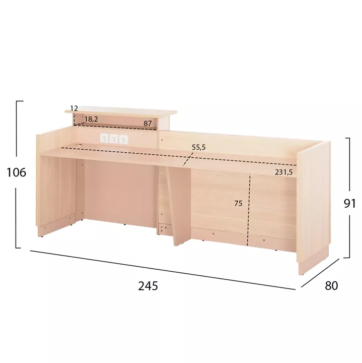 RECEPTION DESK DALTON HM2068.02 MELAMINE IN SONAMA-WHITE 240x80x106Hcm.
