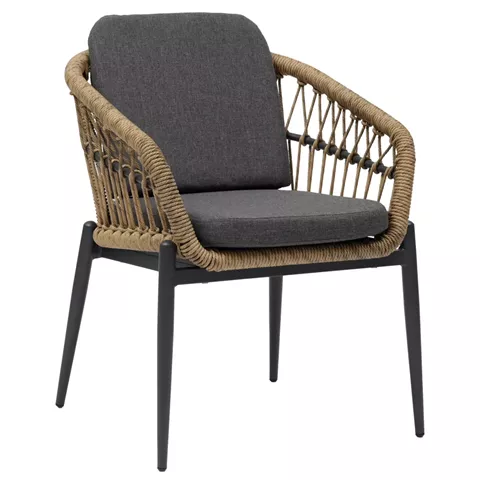 ALUMINUM ARMCHAIR GALDIN ΗΜ6272.01 DARK GREY FRAME & CUSHIONS-P.E. RATTAN IN NATURAL 60x65x78Hcm.