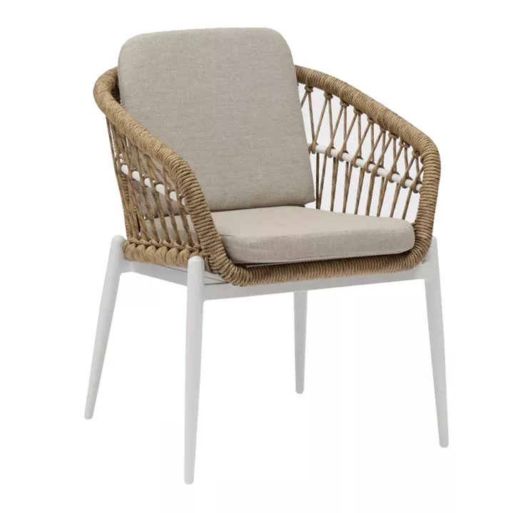 ALUMINUM ARMCHAIR GALDIN HM6272.02 WHITE & BEIGE-P.E.RATTAN NATURAL 60x65x78Hcm.