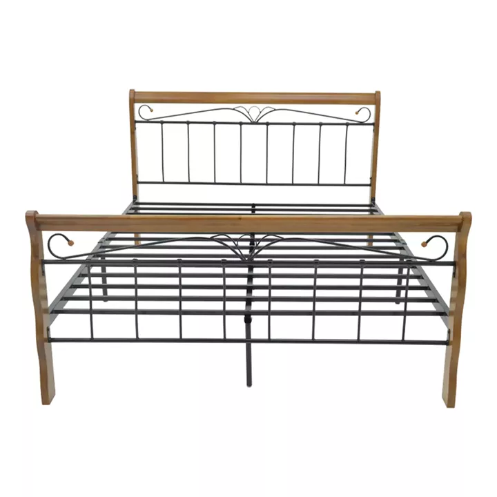 Double bed Verpen pakoworld ξύλο σε καρυδί απόχρωση-black metal 150x200cm