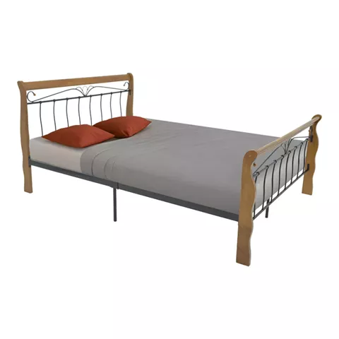 Double bed Verpen pakoworld ξύλο σε καρυδί απόχρωση-black metal 150x200cm