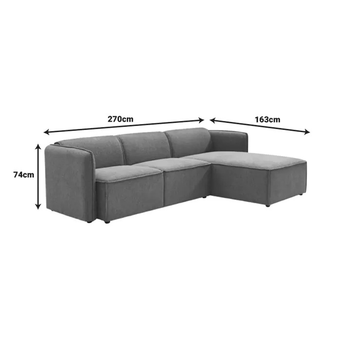 Reversible corner sofa Soofa pakoworld grey fabric 270x163x74cm