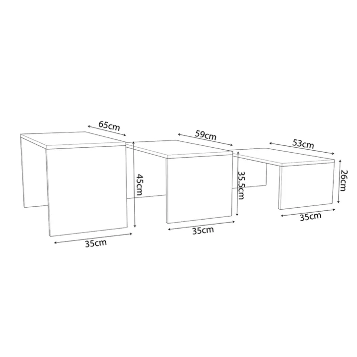 COFFEE TABLES 3PCS SET BENTIL HM9444.11 MELAMINE IN SONAMA-WHITE 65x35x45Hcm.