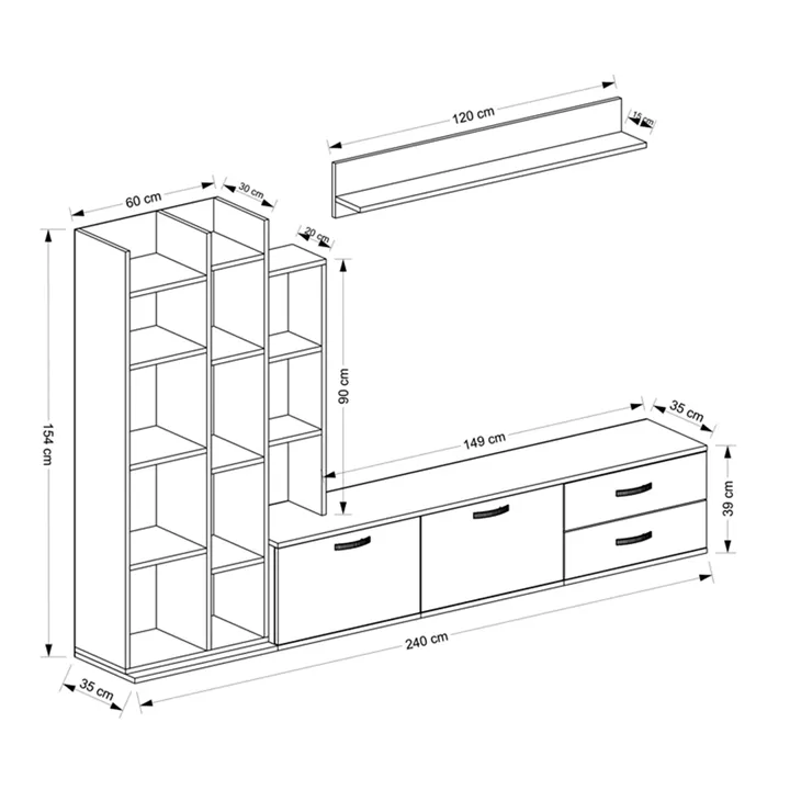 Visao pakoworld TV set in white-walnut shades 180x32x55cm