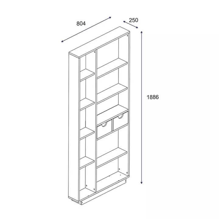 Bookcase with drawers Dakin pakoworld in oak shade 80x25x190cm