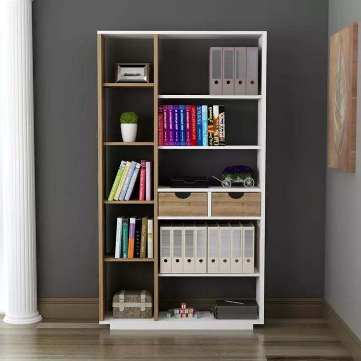 Bookcase with drawers Dakin pakoworld in white-walnut shade 80x25x190cm