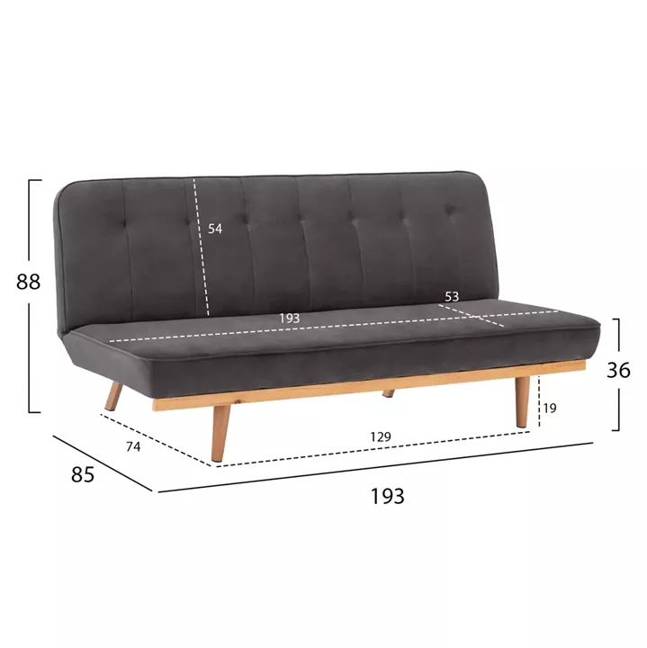 Sofa Bed 3 seater from velvet grey HM3168.01 193x85x88cm