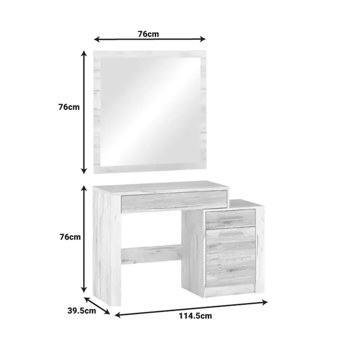 Dressing table with mirror Neruda pakoworld white antique-oak 114.5x39.5x76cm