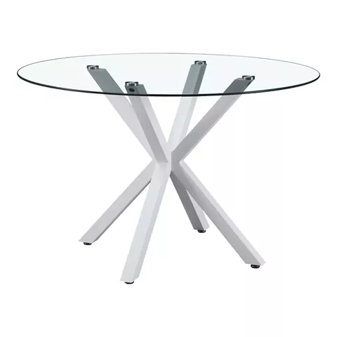 Kitchen table Tavula pakoword Glass-Metal with white metal legs D120x75cm